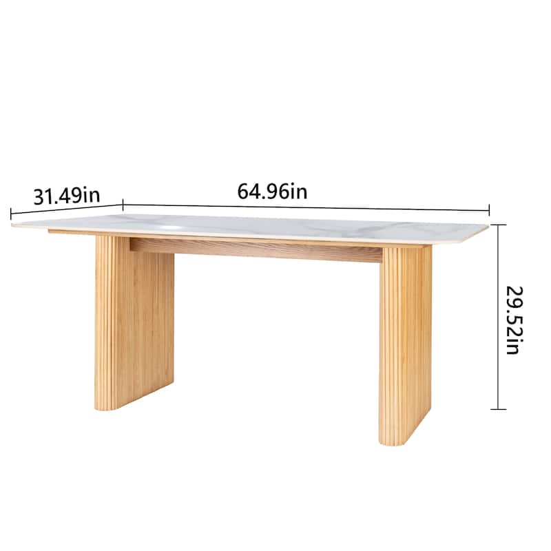 Marble Top Dining Table with Pedestal Grain Wood Base
