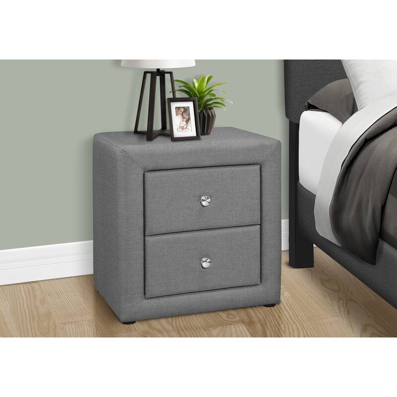 Transitional Grey Linen Look Upholstered Nightstand with Chrome Knob