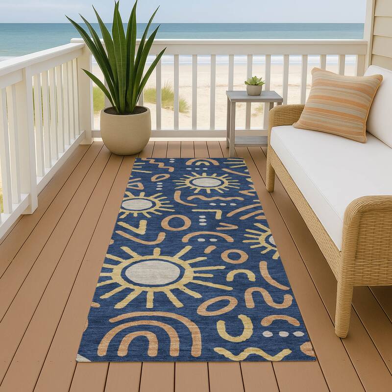 Machine Washable Indoor/ Outdoor Modern Sol Chantille Rug - Navy - 2'3" x 7'6"