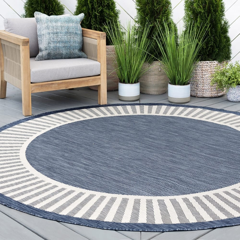 Exo Coastal Striped Border Indoor/ Outdoor Area Rug