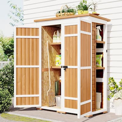 4 ft. W x 2 ft. D Outdoor Wood Storage Shed, Tool Cabinet w/4 Doors - 4 ft. W x 2 ft. D
