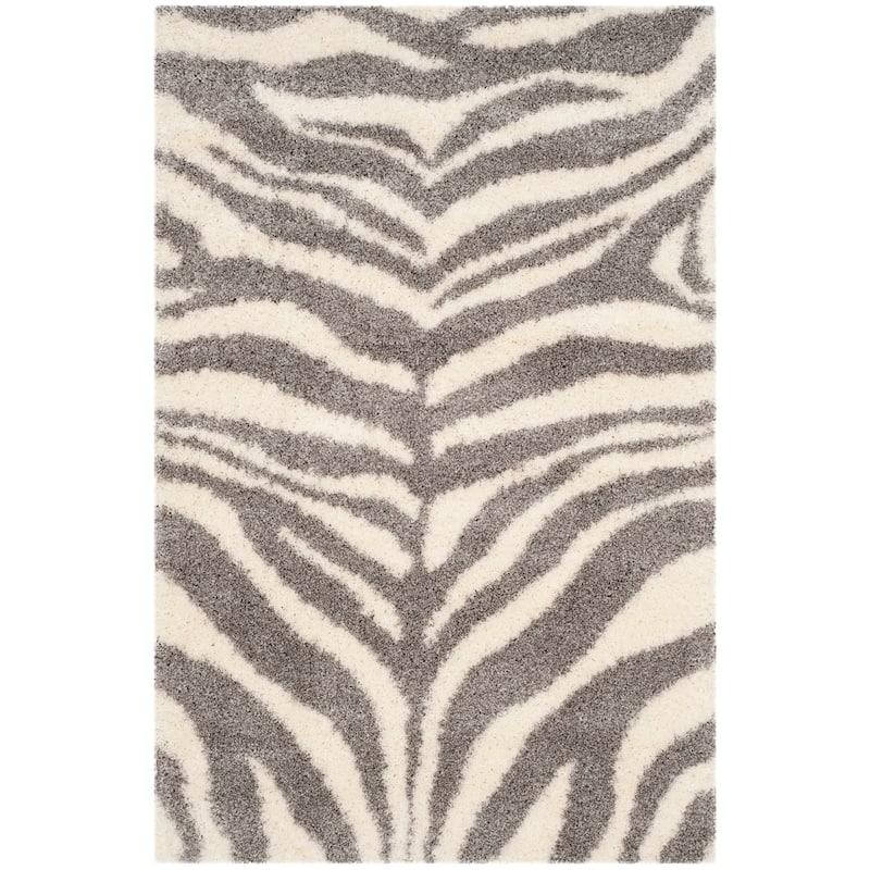 SAFAVIEH Portofino Shag Sjouk 2-inch Thick Rug - 2'3" x 5' - Ivory/Grey