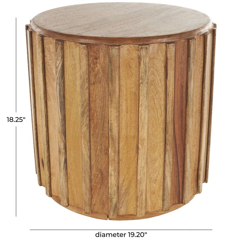 Mango Wood Handmade Living Room Side End Accent or Coffee Table with Slatted Grooved Sides - Brown - Roche River Decor