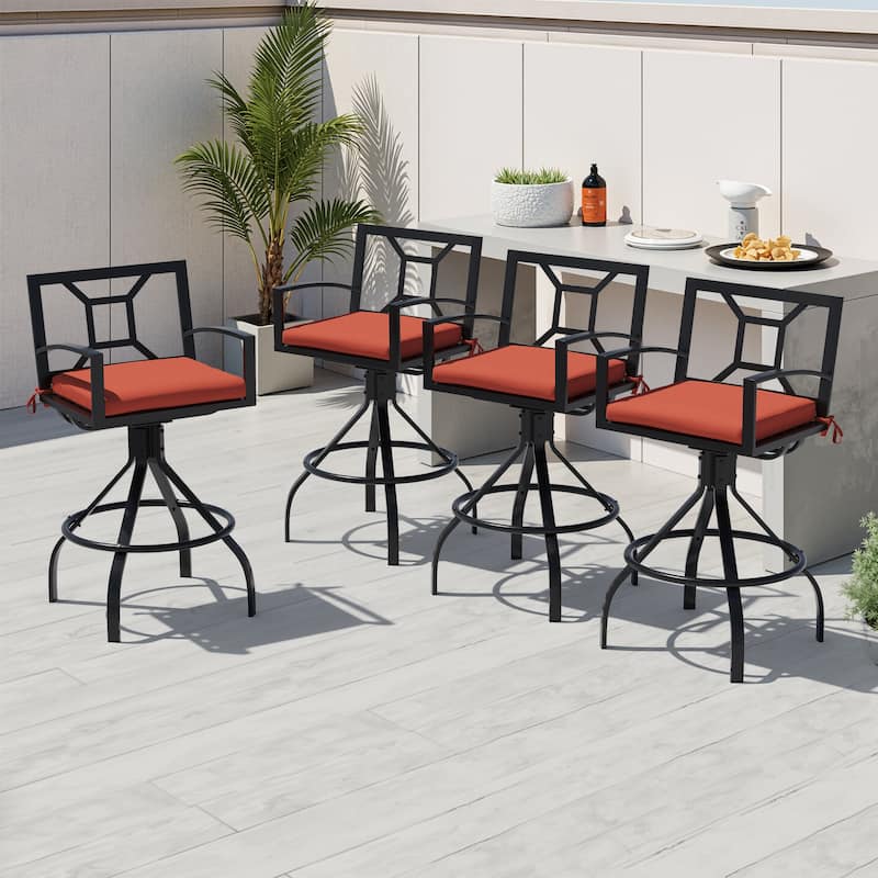 Outdoor Patio Barstool Swivel Aluminum Bar Stools with Sunbrella Fabric Cushion - Red Cushion, 4PCS