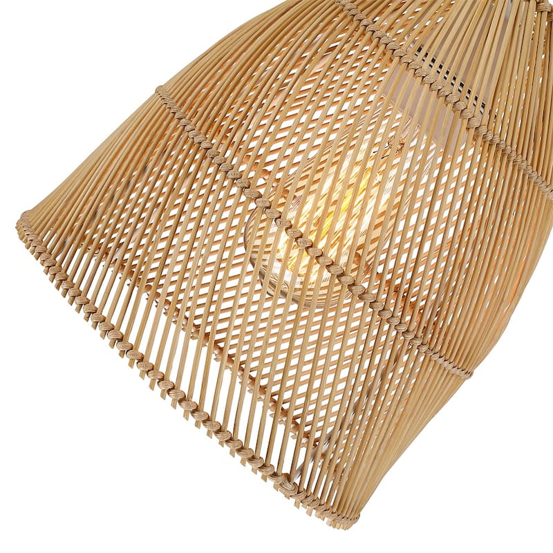 True Fine Eclectic Natural Rattan Bell Island Mini Pendant Light with White Hardware - 8.6 in. W