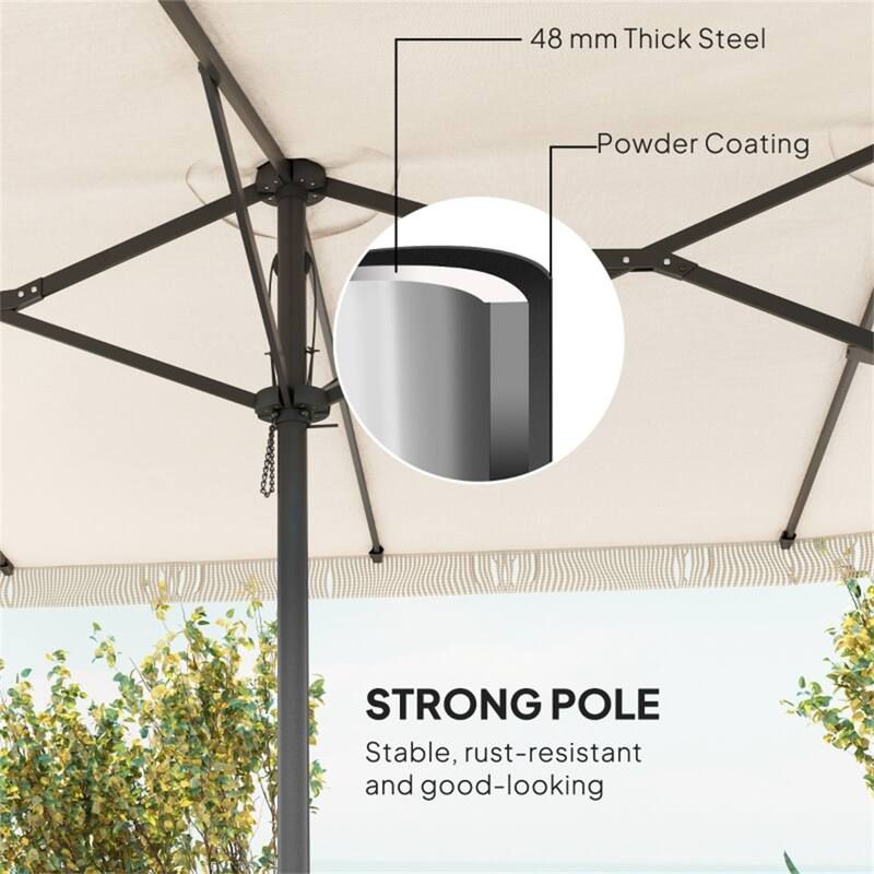 Large 15ft Outdoor Double-Sided Umbrella with UPF30+ Shade and Steel Pole Decorative Fringe