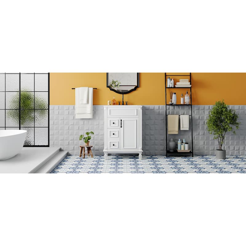 24" Bathroom Vanity With Ceramic Sink, Small Bathroom Sink Cabinet, Modern Cabinet With 2 Drawers And Adjustable Shelf