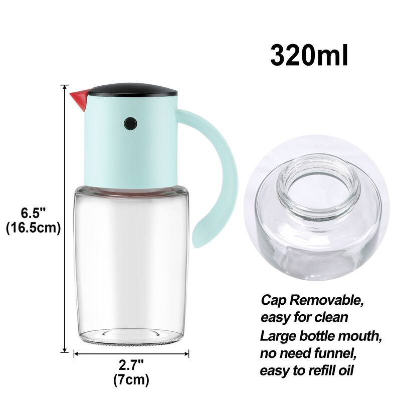 Olive Oil Dispenser Bottle, Auto Lid Pour Drip-Free Spout, Bird Look - Blue - 320ML