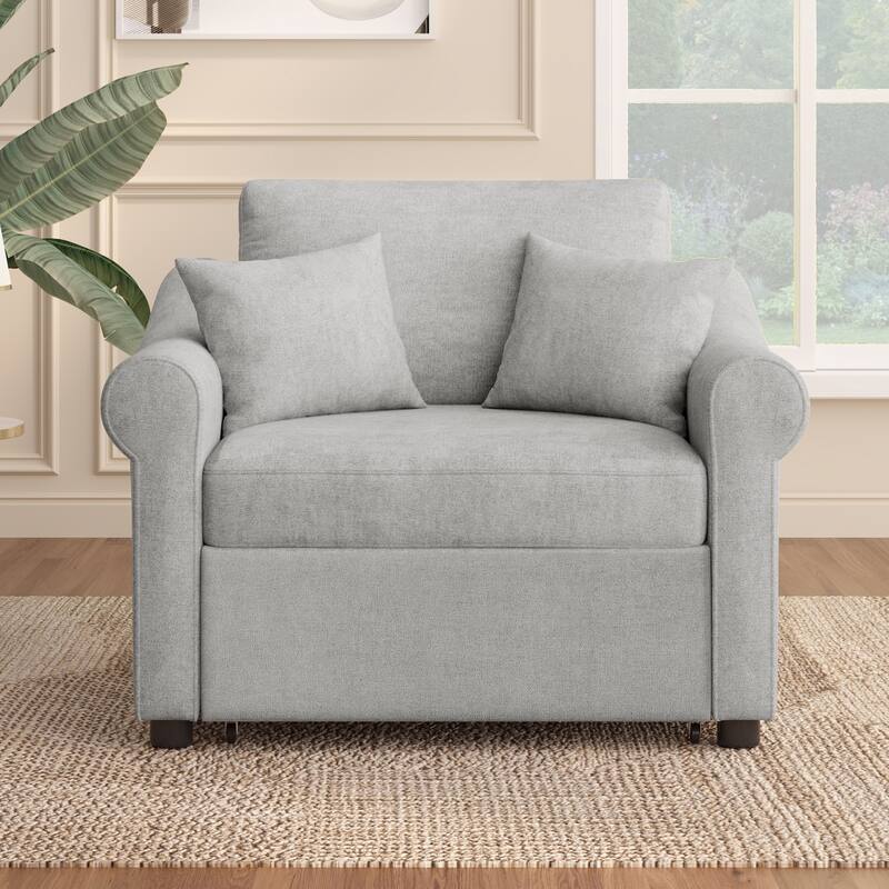 Chenille Convertible Sleeper Chair with Adjustable Backrest