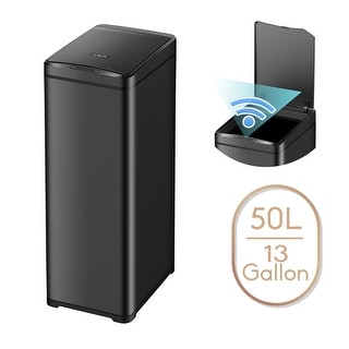 13 Gallon Automatic Trash Can for Kitchen Black Steel Touchless Motion ...