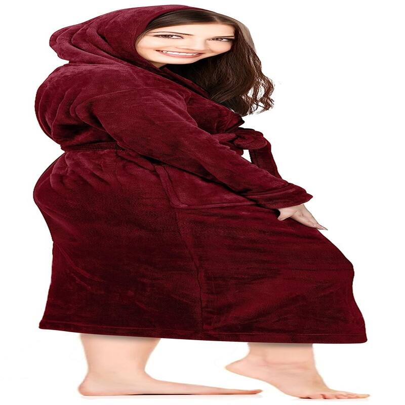 Women's Fleece Hooded Bathrobe Plush