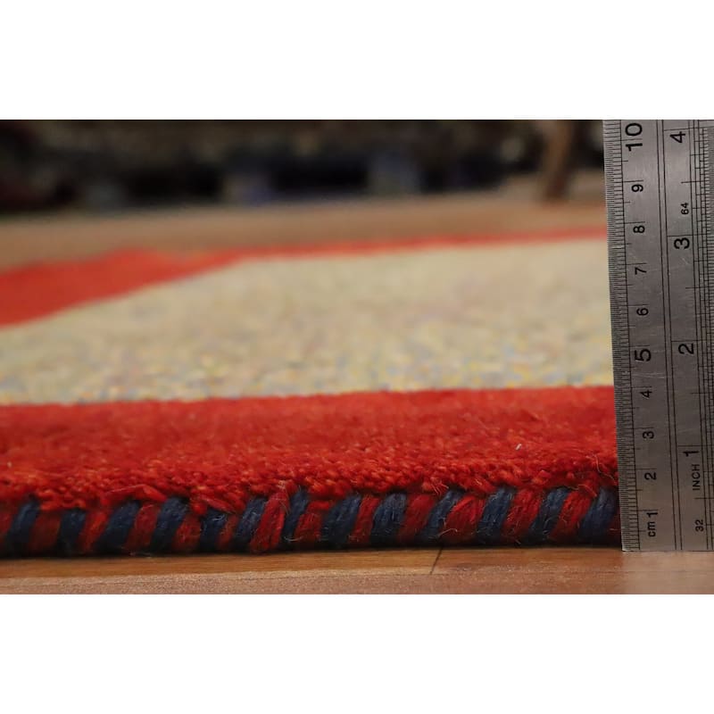 Hand Knotted Oriental 100% Wool Carpet Modern Bordered Multi-Colored Gabbeh Area Rug - 6' 6'' X 4' 7''