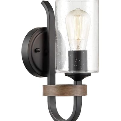 Industrial farmhouse wall sconces glass wood wall lights