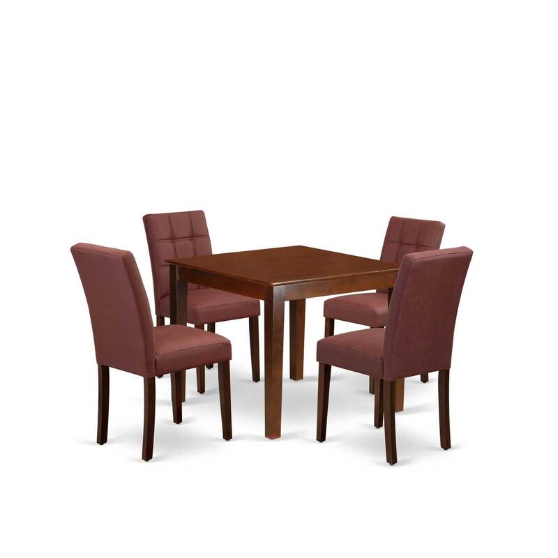 HomeStock 5-Piece Mahogany Finish Solid Wood Top - Square Dining Room Set - Seats 4