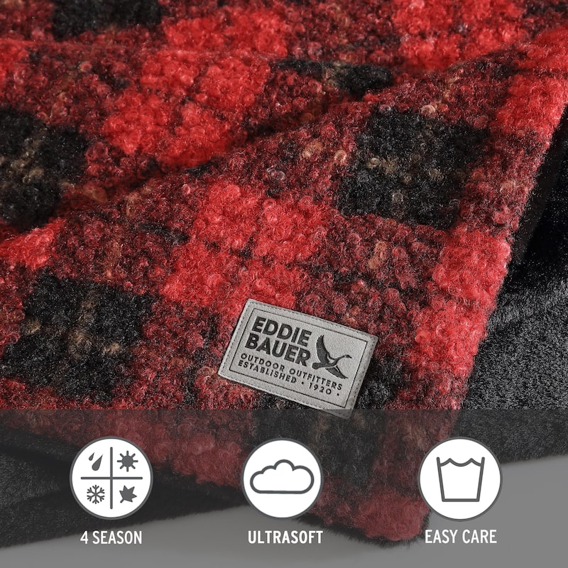 Eddie Bauer Printed Boucle/Faux Fur Throw Blanket