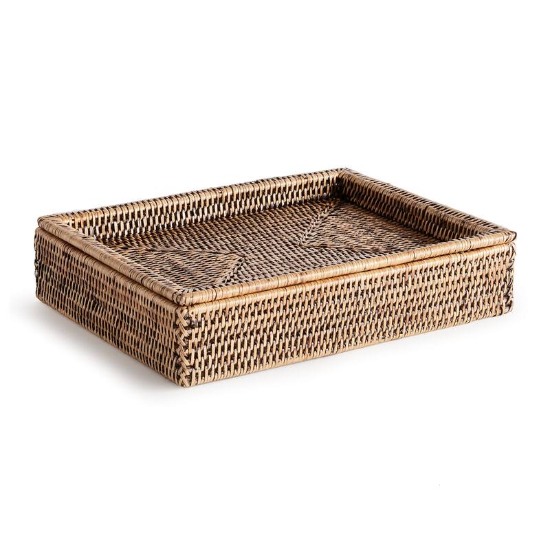 Burma Rattan Lidded Letter Box - Warm Brown