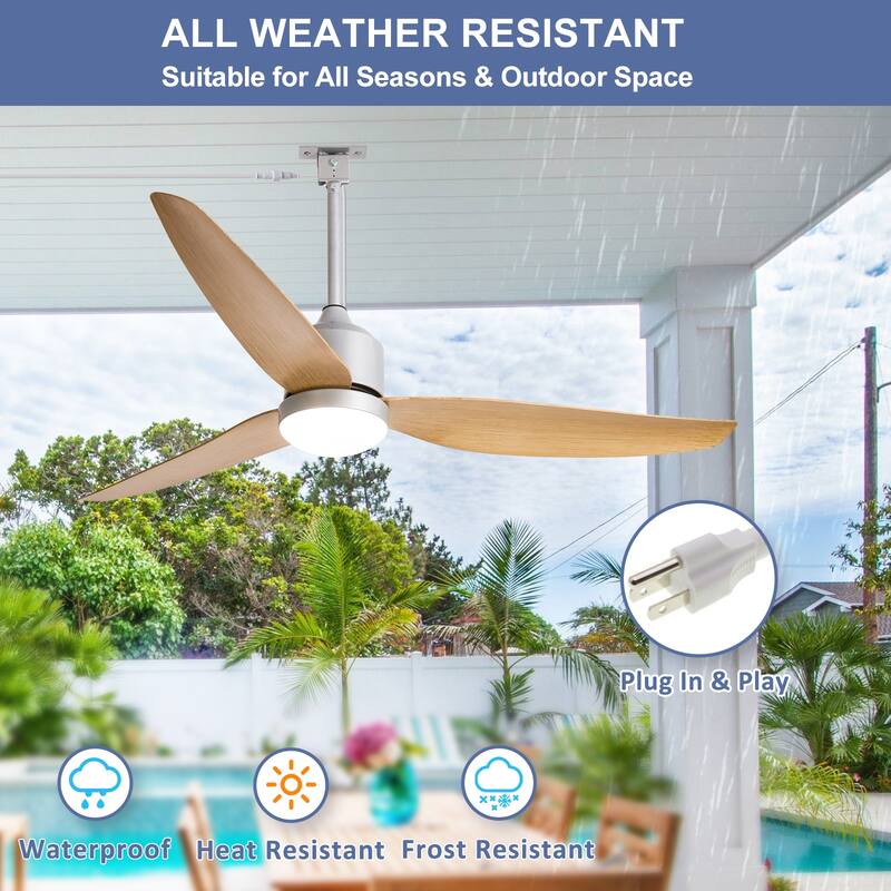 Outdoor Ceiling Fan with Light: 42-52 Inch Hanging - Plug in Waterproof Fans for Patio - Dimmable Remote App Control Black