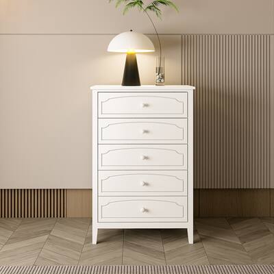 White Contemporary Roman Style Wood 5 Drawers Chest