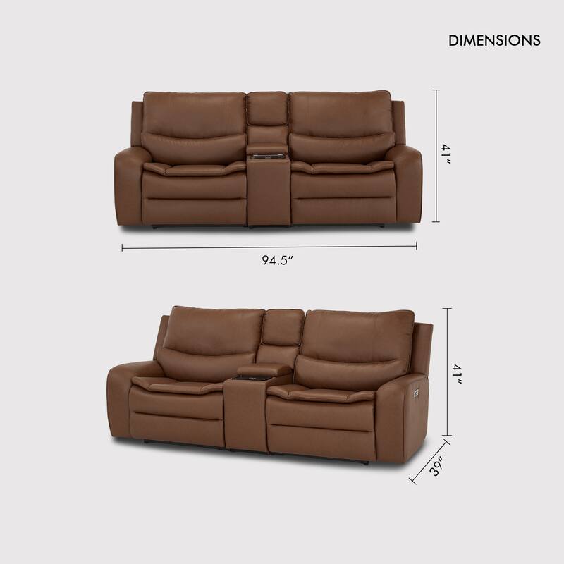 94.5'' W Faux Leather Dual-Power Oversized Width Seat Loveseat with Wireless Charging, Reading Light