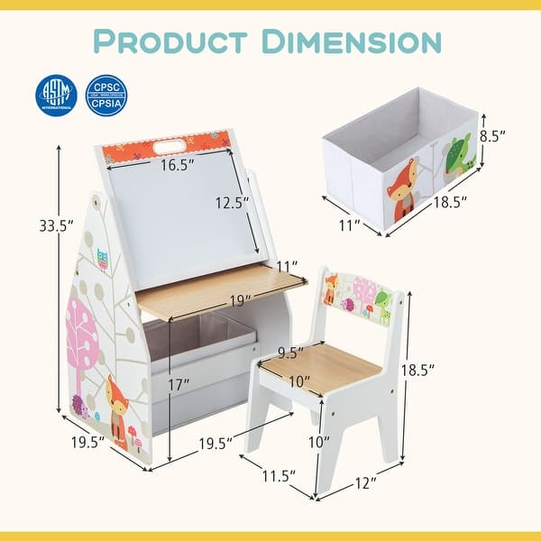 dimension image slide 0 of 2, Costway Kids Table & Chair Set with Rotatable Double-sided Magnetic - See Details