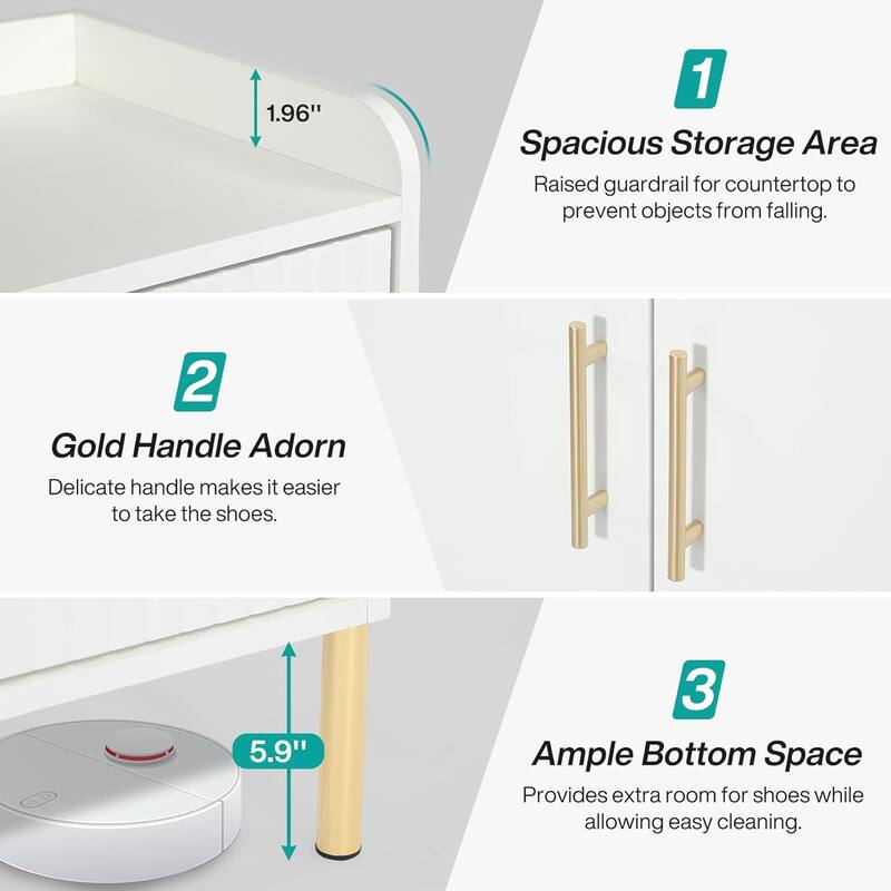 35" White & Gold 6-Tier Entryway Shoe Storage Cabinet