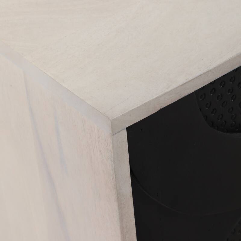 Modern Accent Cabinet with Textured Circle Door Design - 31", Black - 30.5"