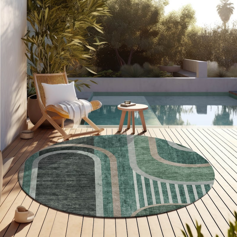Machine Washable Indoor/ Outdoor Chantille Mid Century Modern Rug
