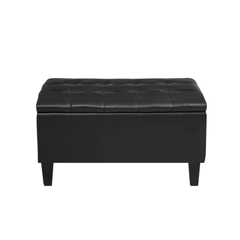 Large Mid-Century Tufted Faux Leather Storage Ottoman
