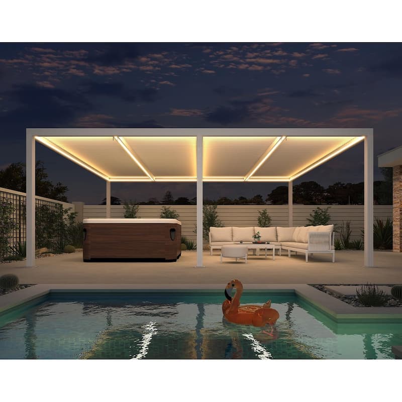 PURPLE LEAF White Louvered Pergola Accessories Roller Blinds, Strip Light and Shutter Wall(Pergola Not Included)