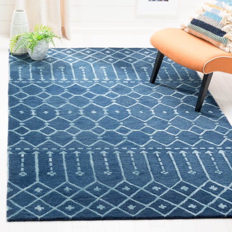 SAFAVIEH Handmade Himalaya Parasols Modern Wool Rug - 10' x 14' - Navy/Silver