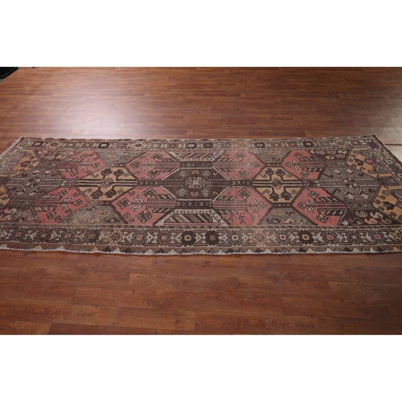 Distressed Bakhtiari Persian Runner Rug Handmade Wool Carpet - 3'5" x 10'0"