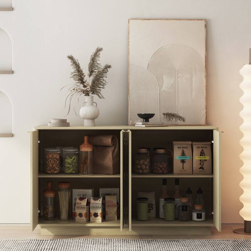 Wood 55.1" Fluted Buffet Cabinet, Credenza with Adjustable Shelves for Stylish Storage and Organization