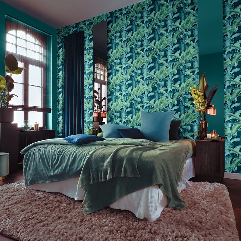 Rasch Orissa Dark Blue Palm Frond Wallpaper