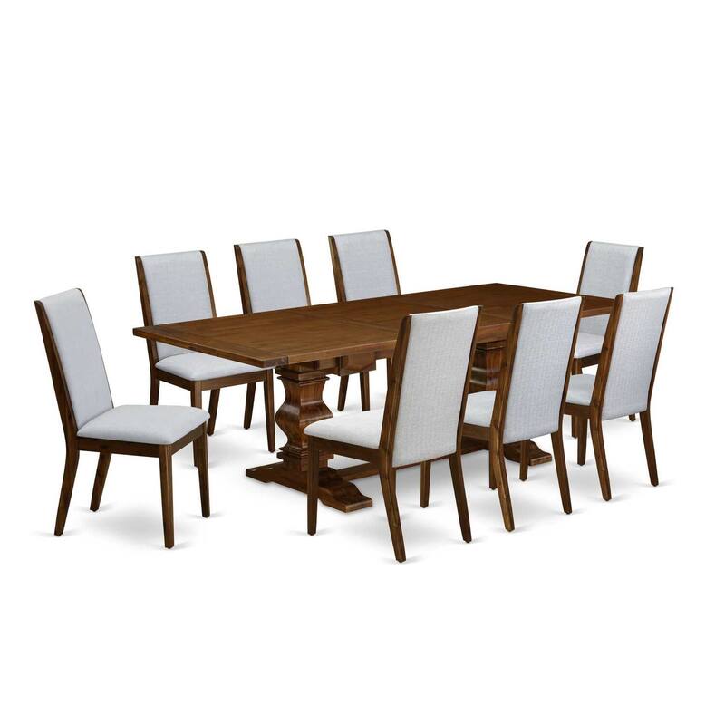 9-Piece Dinette Set with Linen Fabric Chairs - Antique Walnut Dining Table & Chairs Set - Modern Kitchen Table Set