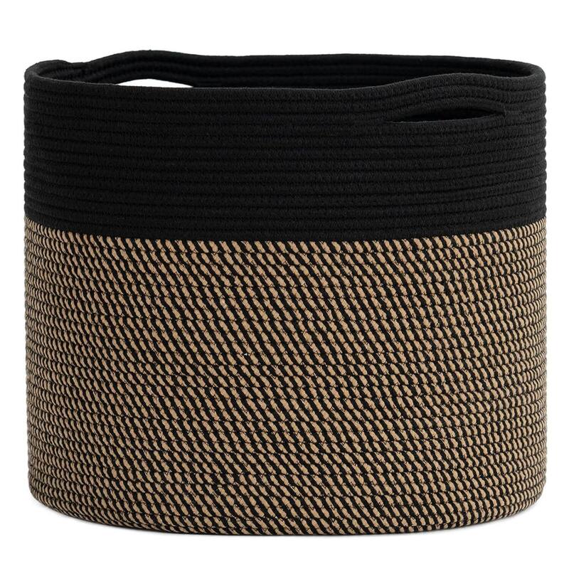 Large Cotton Rope Basket, Blanket Basket Living Room 15.8"x15.8"x13.8" Baby Toy Storage - 15.8"L x 15.8"W x 13.8"H - Black