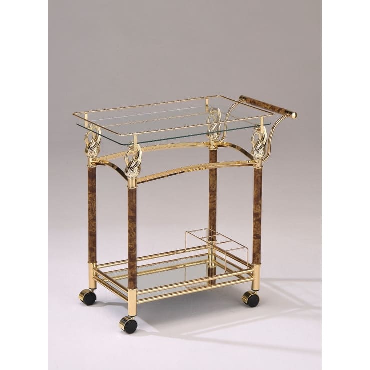 Alluring Serving Cart, Golden Plated & Clear Glass