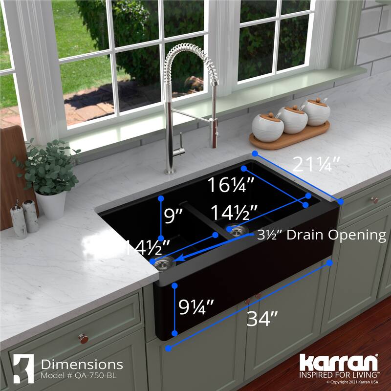 Karran Farmhouse Apron Front Quartz Double Bowl Kitchen Sink
