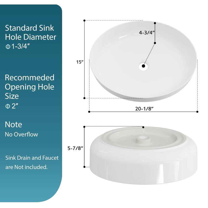 Dowell Ceramic Vessel Sink, Oval, Gloss White - 20Wx15Dx6H