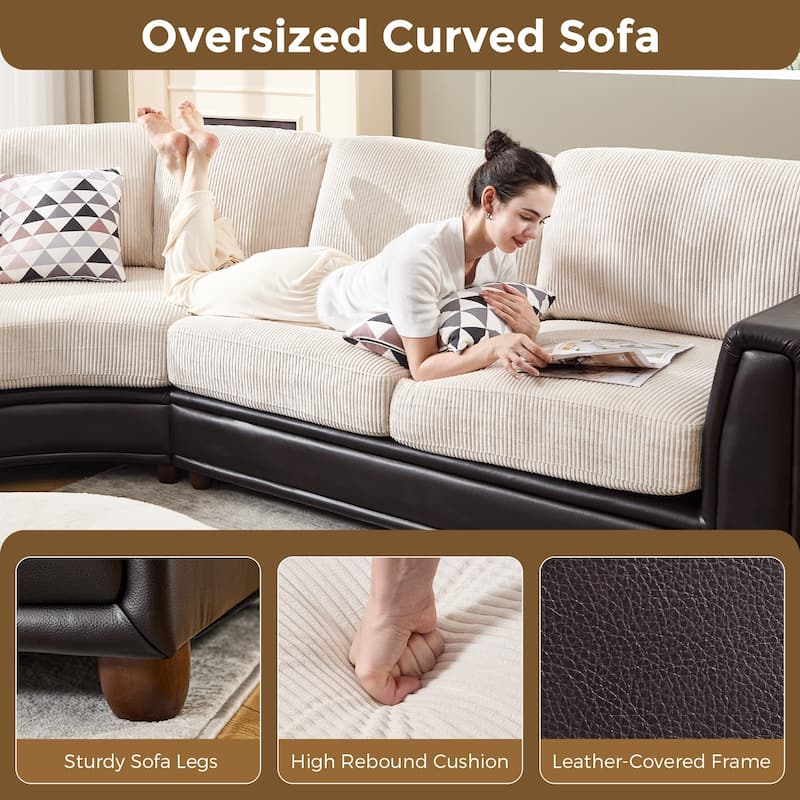 Oversized Corduroy With Faux Leather Modular Sectional