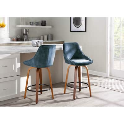 Carson Carrington Alba Velvet Counter Stool with Black Round Footrest (Set of 2)