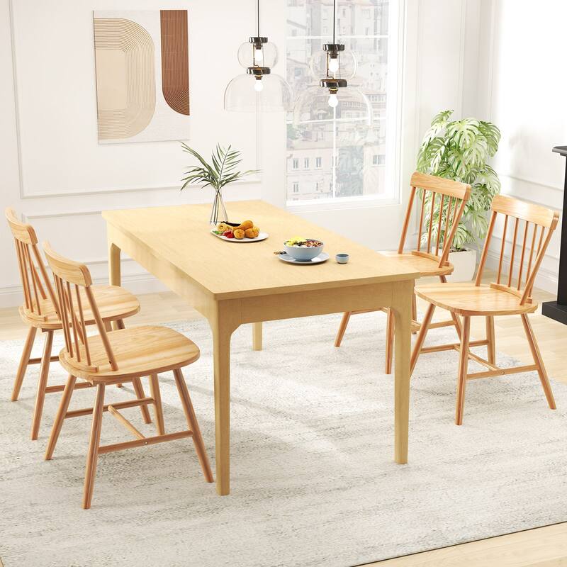 Set of 2 Solid Rubber Wood Dining Chairs with Ergonomic Back Wide Seat Compact for Small Spaces - 19.5" L x 19" W x 32" H