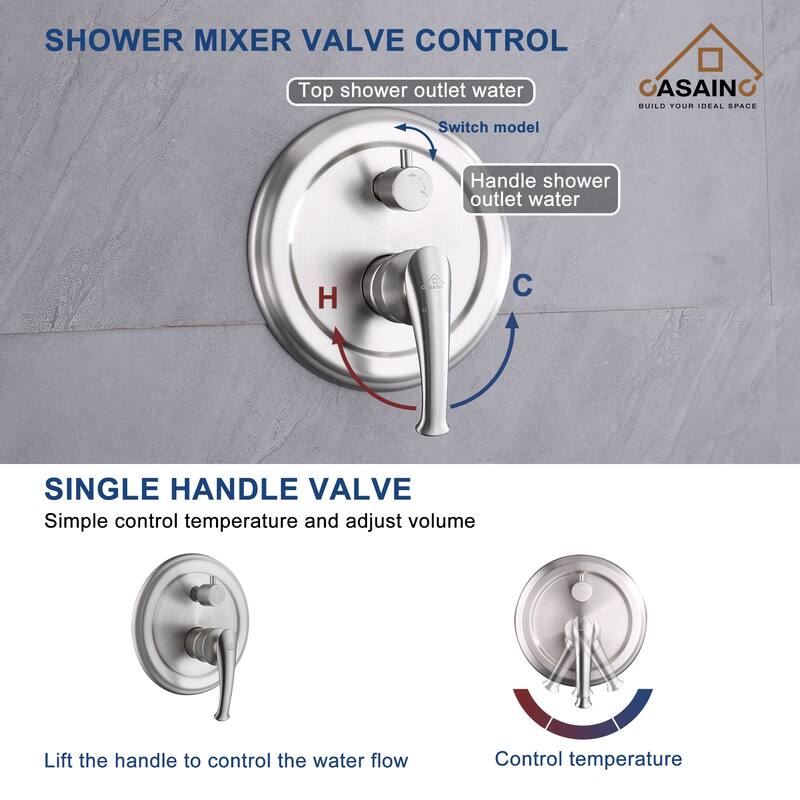 CASAINC Wall-mounted Rain Shower Faucet with Pressure Balanced Valve