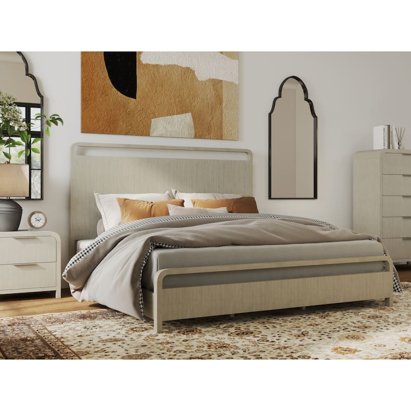 Roundhill Furniture Tavari 5-Piece Bedroom Set with Panel Bed, Dresser, Mirror, Nightstand, and Chest in Light Gray