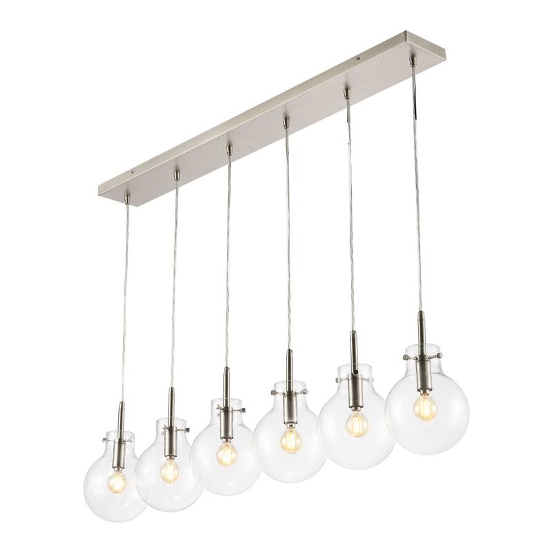 Katia 40.5" 6-Light Modern Contemporary Round Glass/Iron LED Linear Pendant, Nickel/Clear by JONATHAN Y