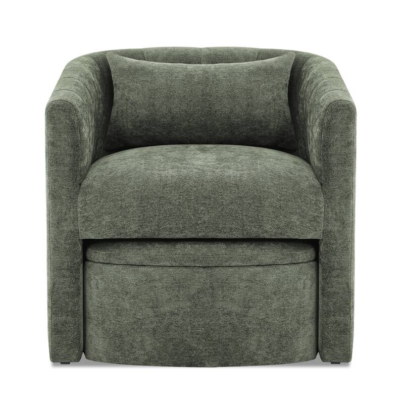 Barrel Accent Chair With Storage Ottoman,Modern Living Room Barrel Chair,Chenille Reading Chair With Ottoman For Living Room