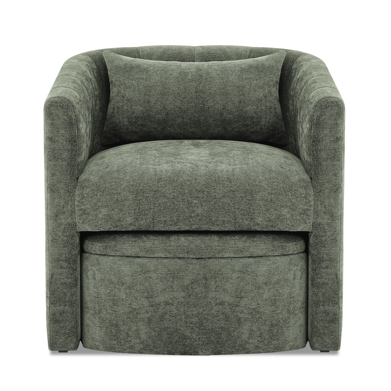 Upholstered Chenille Barrel Accent Chair With Storage Ottoman,Modern Barrel Arm Chair,Reading Chair With Ottoman For Living Room