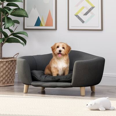 Modern Elevated Dog Sofa Pet Bed with Tufted Cushions and Armrests, Birch Legs, Suitable for Small Dogs, Cats, Small Animals
