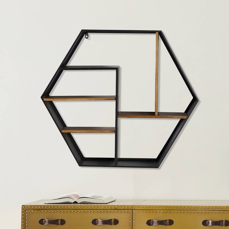 Wood 5 Shelves Wall Shelf - Black - Roche River Decor - 7"W x 30"L x 26"H