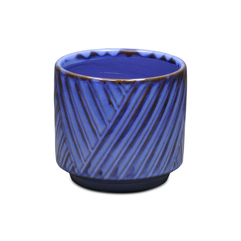 Parlora Crossed Diagonal Pattern Ceramic Pot - Blue