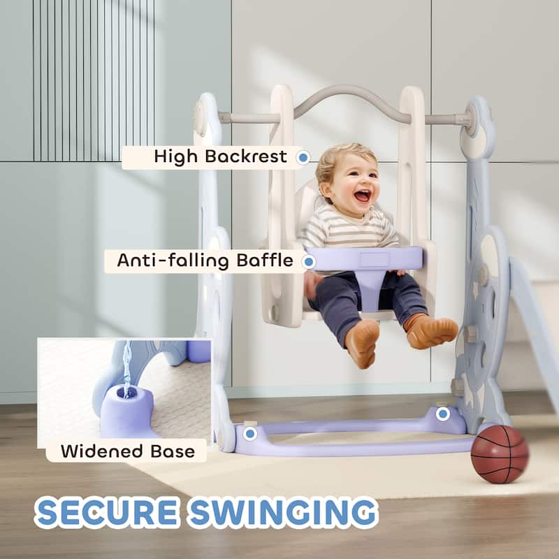 Outdoor Toddler Playset with Slide Swing Climber Platform and Basketball Hoop Activity - 58.1" L x 63" W x 42.1" H